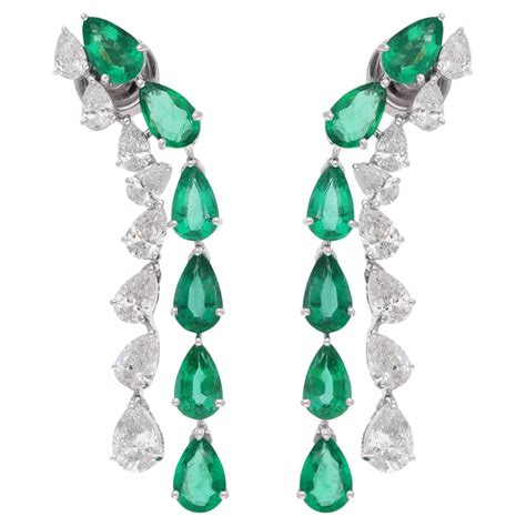 Pear Zambian Emerald Gemstone Earrings Diamond 18 Karat White Gold Fine Jewelry For Sale At 1stdibs