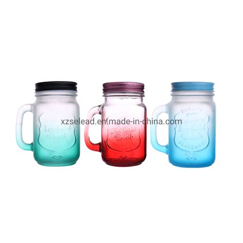 Mason Jar With Handle Color Mason Drinking Mug With Lids And Straws 16 Oz