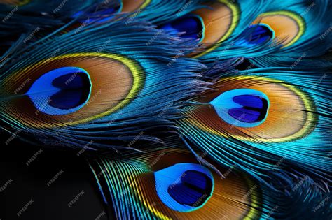 Premium Photo Vivid Closeup Peacock Feathers On A Black Background