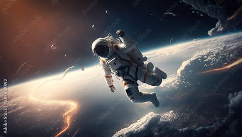 Astronaut Falling Supersonic On Earth Atmosphere Lonely Spaceman Lost