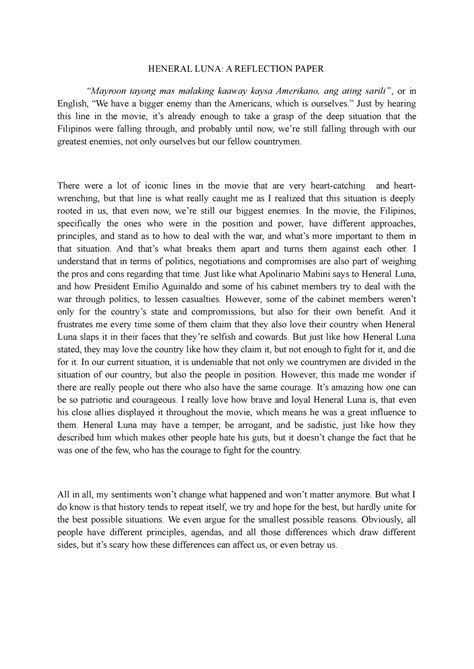 Heneral Luna Reflection Paper 2 HENERAL LUNA A REFLECTION PAPER