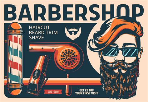 Barbershop Retro Poster Barber Shop Pole Shaver 23555247 Vector Art