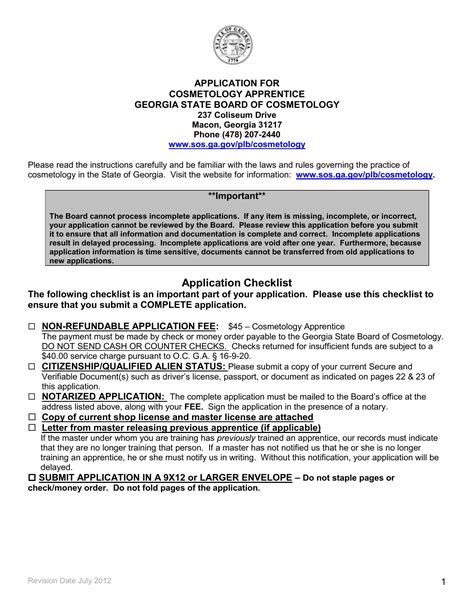 Ga Cosmetology Apprentice Form Fill Out Printable Pdf Forms Online