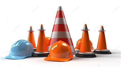 D Rendering Of Blue Safety Helmet And Traffic Cones With Under