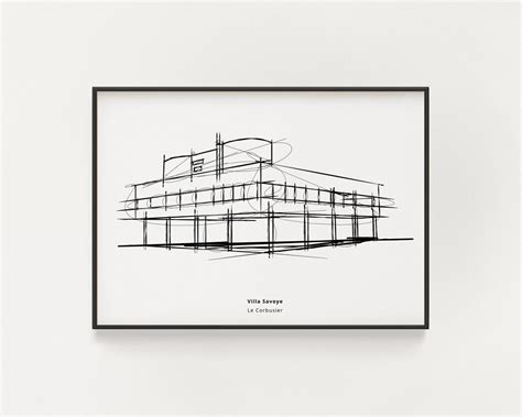 Le Corbusier Villa Savoye Sketch Line Illustration Modernist Etsy