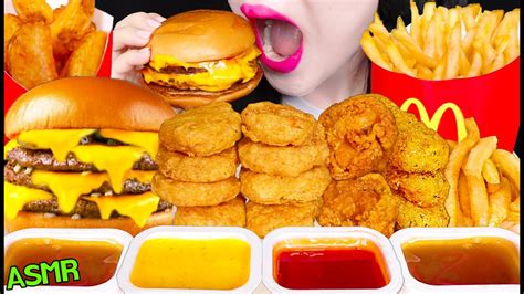 ASMR MCDONALD S TRIPLE CHEESE BURGER FRIES CHICKEN NUGGETS CHEESE