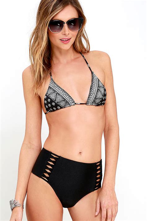 Amuse Society Raquel Black Bikini Bottom High Waisted Bikini Bottom