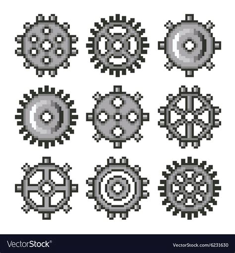 Pixel Gears For Games Icons Set Royalty Free Vector Image