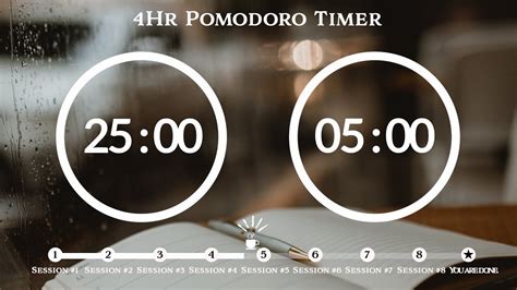 25 Minute Pomodoro Timer Rain Sound 비 ASMR 4 Hour Study Pomodoro