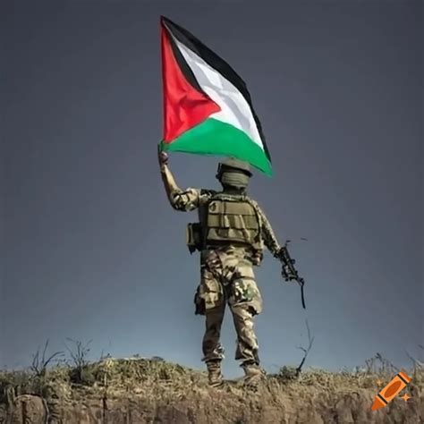 Soldier Waving Palestinian Flag On Craiyon