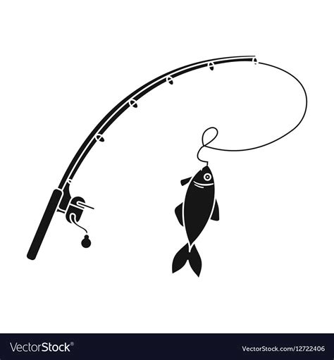 Fishing Rod And Fish Icon In Black Style Isolated Vector Image