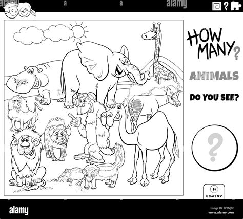 counting cartoon animals educational game coloring page Stock Vector ...