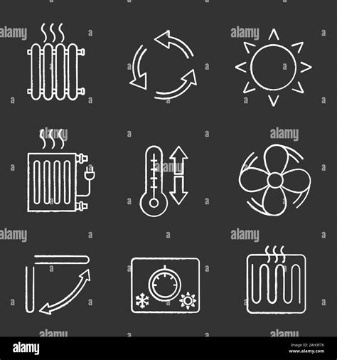 Air Conditioning Chalk Icons Set Radiators Ventilation Sun Climate