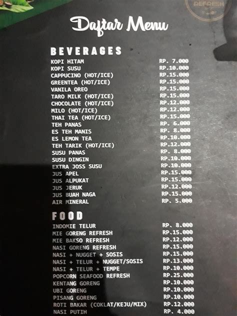 Menu at Refresh Cafe, Makassar