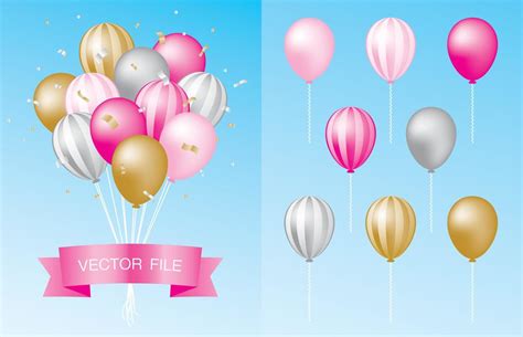 Beautiful Elegant Pink Silver And Gold Balloons Float Graphic Vector Set 11008792 Vector Art At