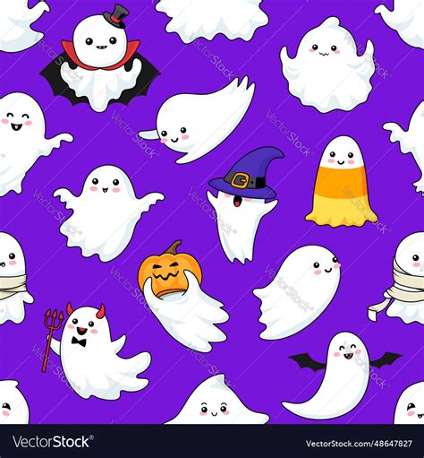 Cartoon funny kawaii halloween ghosts pattern Vector Image