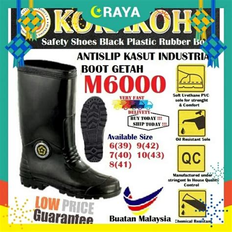 Kasut Kerja 6000 KORAKOH Cap Gajah Black Safety Rubber Boot Kasut