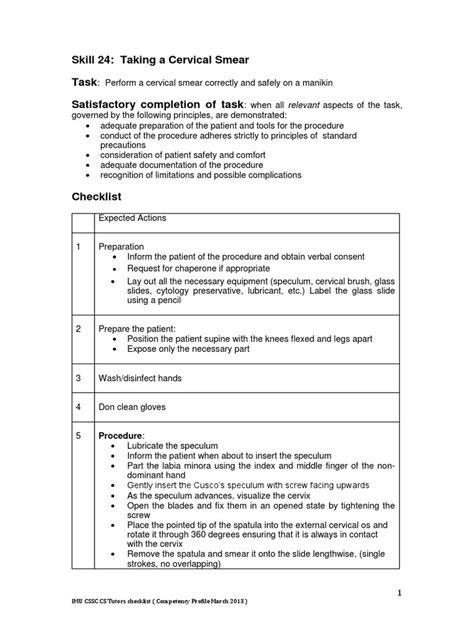 Skill 24 Taking A Cervical Smear | PDF | Vagina | Gynaecology