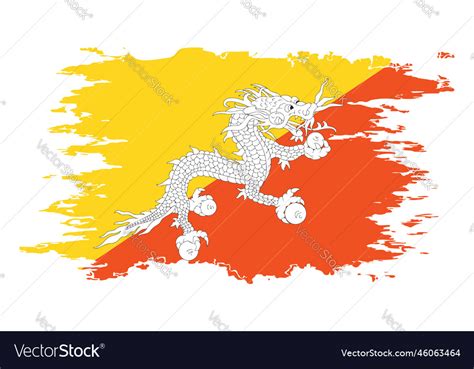 Bhutan Flag Grunge Brush Color Image Royalty Free Vector