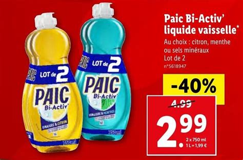 Promo Paic Bi Activ Liquide Vaisselle Chez Lidl