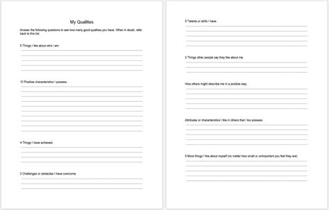 Developing Positive Qualities Checklist And Worksheet