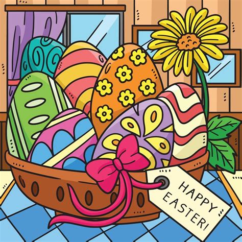 Happy Easter Egg Basket Colored Cartoon 14743468 Vector Art At Vecteezy