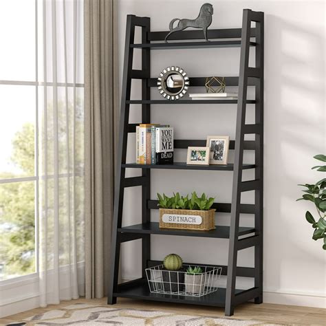 Tribesigns 5 Tier Bookshelf Modern Bookcase 5 Shelf Ladder Shelf Black