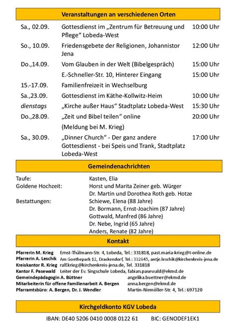 Kirchenblatt September Kgv Lobeda Evangelisch Lutherischer