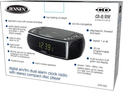 Jensen Jcr 322 Amfm Cd Player Dual Alarm Clock Usb Charging Bedroom