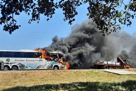 Truck And Bus Set Alight During Protest Over Cross Border Crime In