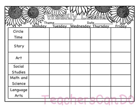 Preschool Daycare Sunflower Lesson Plan Template Etsy