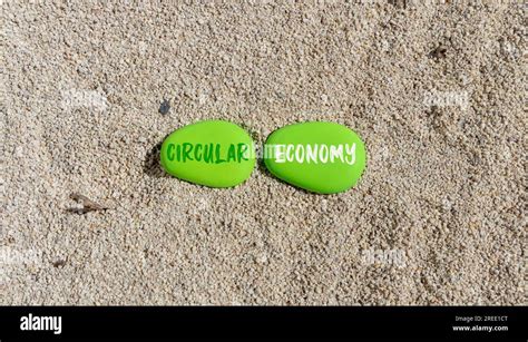 Circular Economy Symbol Concept Words Circular Economy On Beautiful Green Stone Beautiful Sand