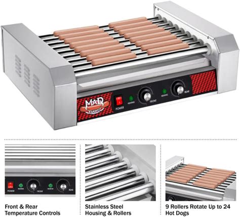 Hot Dog Machine - Stainless-Steel Cooker with 9 s - Cooks 24 Hot Dogs ...