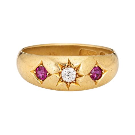 Antique Edwardian Ruby Diamond Scrolled Gypsy Ring At Stdibs