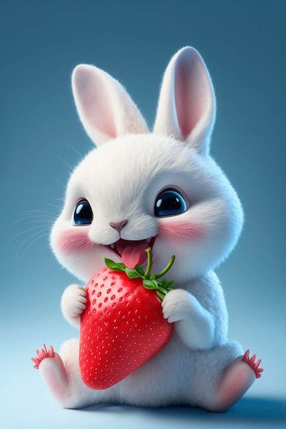 Premium AI Image Close Up Of A Rabbit Holding A Strawberry Generative Ai