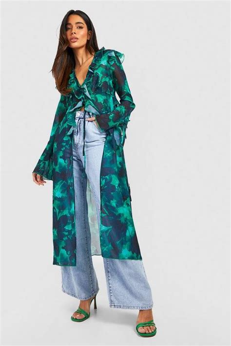 Jackets And Coats Abstract Floral Print Frill Kimono Boohoo