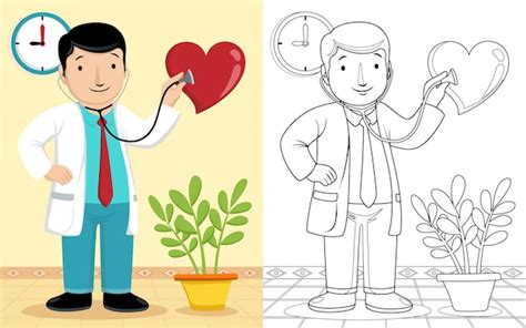 Premium Vector Cartoon Of Doctor In A Medical Room Check Up A Heart With Stethoscope Coloring