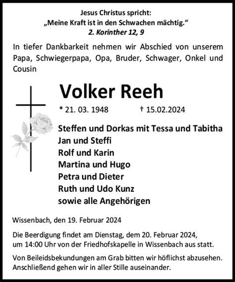 Traueranzeigen Von Volker Reeh Vrm Trauer De