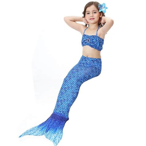 Barn Mermaid Tail Bikini Set Baddr Kt F R Badkl Der Bf Fyndiq