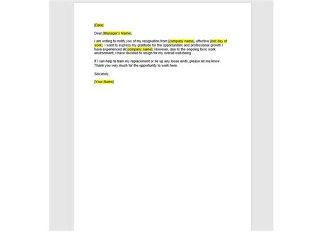 Editable Toxic Work Resignation Letter Template Resignation Letter