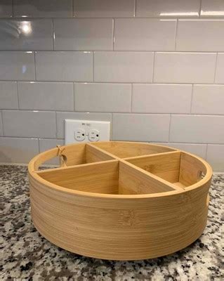 Bamboo Compartment Lazy Susan Turntable With Dividers Light Yellow