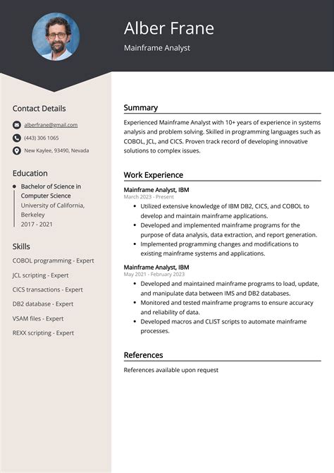 Mainframe Analyst CV Job Description Sample Guide