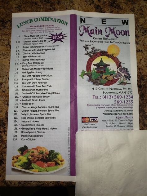 Menu At New Main Moon Restaurant Southwick