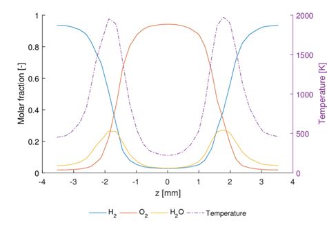 4 Radial Evolution Of Temperature H 2 O 2 And H 2 O Molar Fractions