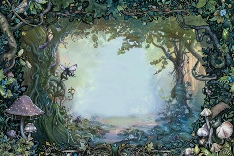 A Card With An Enchanted Forest Border And A Blank Center Premium Ai