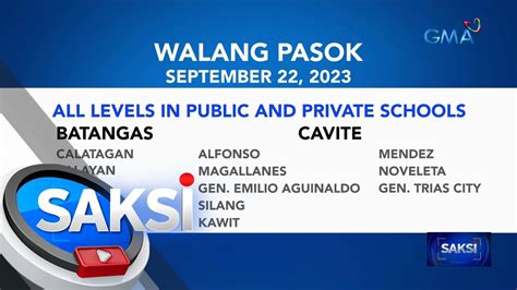 Klase Sa Mga Paaralan Sa Ilang Lugar Sa Batangas At Cavite Suspendido