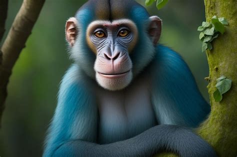 Premium AI Image | Photo of a monkey looking towards the camera in its ...