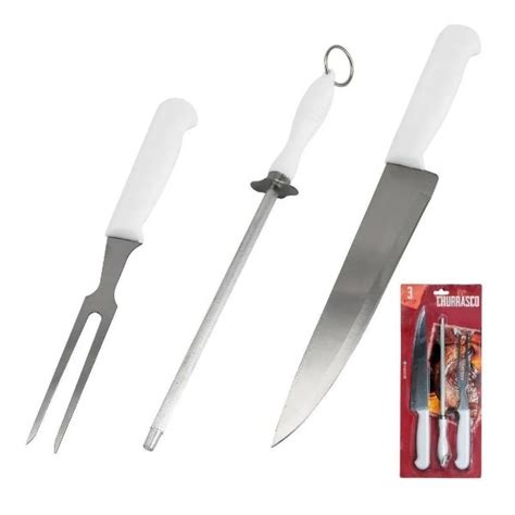 Kit Churrasco 3 Peças Faca Garfo E Chaira Inox Leroy Merlin