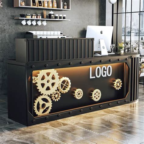 Industrial Style Beauty Reception Desk with Ample Storage Space - Sleek ...