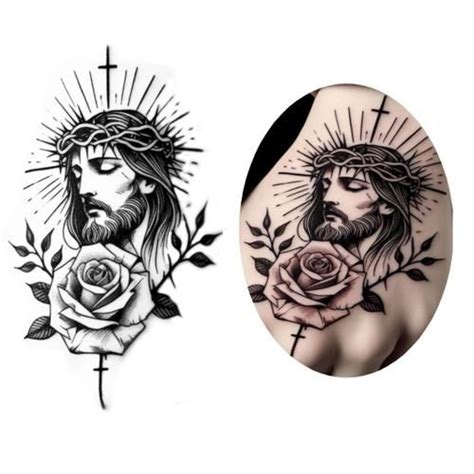 Tatuagem Temporário Rosto Jesus Cristo Rosa Cruz 3I in 2024 Tattoo